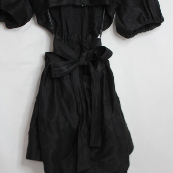 Aje Psychedelia Puff Sleeve Cut Out Mini Dress Tie Back Black Size Medium/8 - Picture 11 of 16